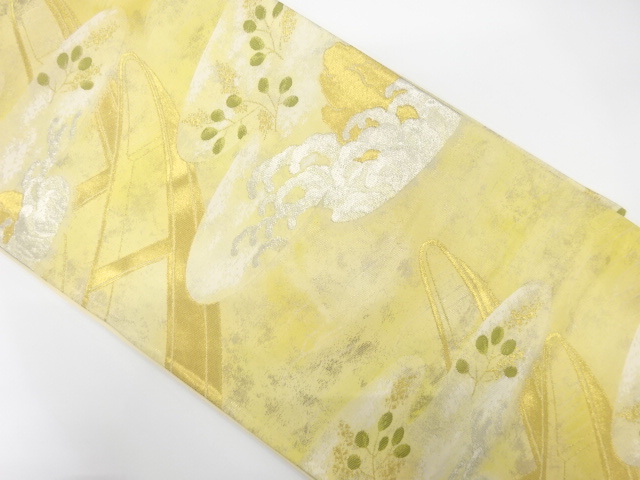 アンティーク　舟にヱ霞・萩模様織り出し袋帯（着用可）